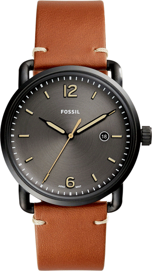 Fossil Commuter Three Hand Date Black Dial Brown Leather Strap Watch for Men - FS5276