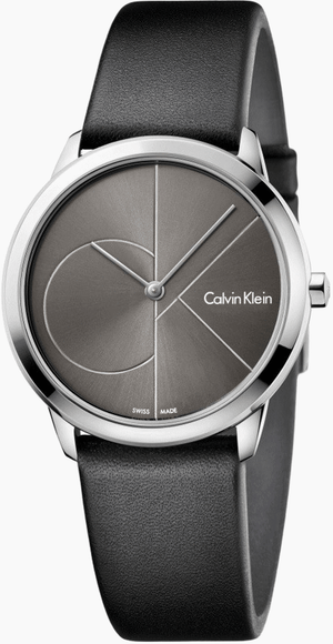 Calvin Klein Minimal Grey Dial Black Leather Strap Watch for Men - K3M221C3