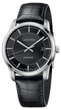 Calvin Klein Infinity Automatic Black Dial Black Leather Strap Watch for Men - K5S341C1