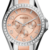 Fossil Riley Multifunction Rose Gold Dial Two Tone Steel Strap Watch for Women - ES4145