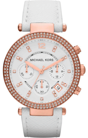 Michael Kors Parker White Diamonds Dial White Leather Strap Watch for Women - MK2281