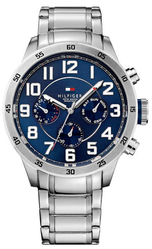 Tommy Hilfiger Trent Chronograph Blue Dial Silver Steel Strap Watch for Men - 1791053