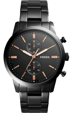 Fossil Townsman Chronograph Black Dial Black Steel Strap Watch for Men - FS5379