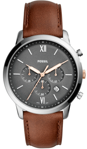 Fossil Neutra Chronograph Black Dial Brown Leather Strap Watch for Men - FS5408