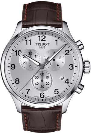 Tissot T Sport Chrono XL Classic Silver Dial Brown Leather Strap Watch For Men - T116.617.16.037.00