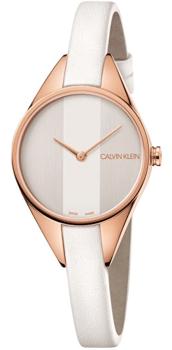 Calvin Klein Rebel White Grey Dial White Leather Strap Watch for Women - K8P236L6