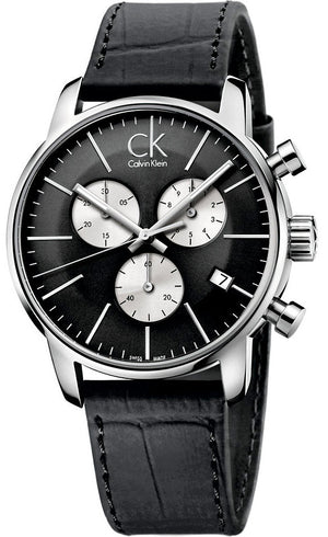 Calvin Klein City Chronograph Black Dial Black Leather Strap Watch for Men - K2G271CX