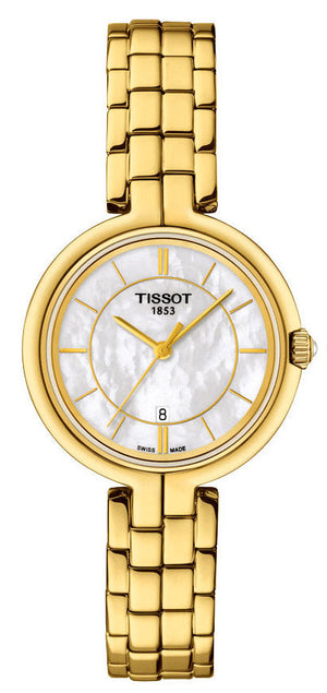 Tissot Flamingo Mother of Pearl Dial Gold Steel Strap Watch For Women - T094.210.33.111.00