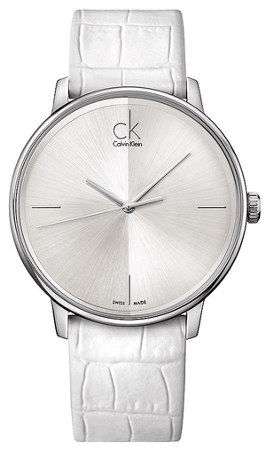 Calvin Klein Accent Silver Dial White Leather Strap Watch for Women - K2Y2X1K6