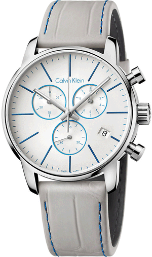 Calvin Klein City Chronograph White Dial White Leather Strap Watch for Men - K2G271Q4