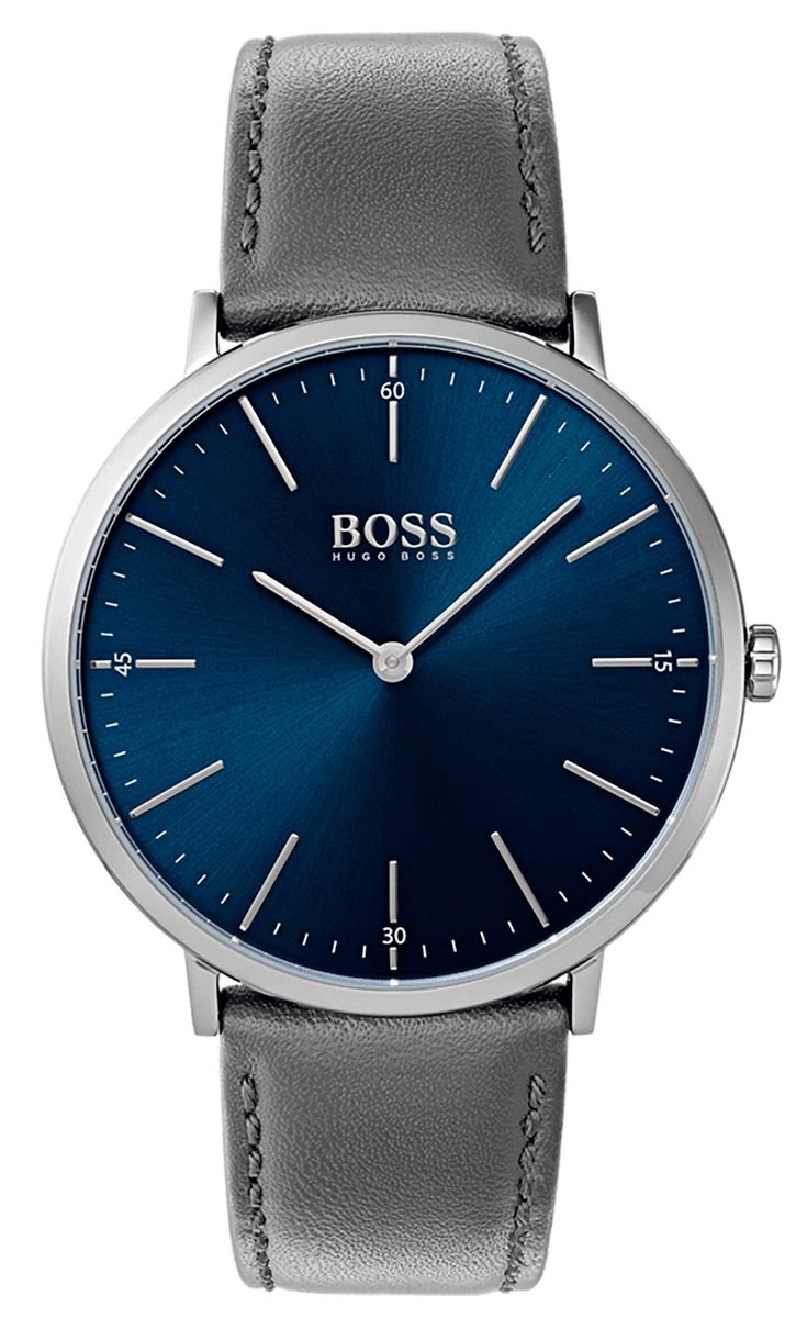 Hugo Boss Horizon Blue Dial Grey Leather Strap Watch for Men - 1513539