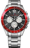 Tommy Hilfiger Luke Chronograph Black Dial Silver Steel Strap Watch for Men - 1791122