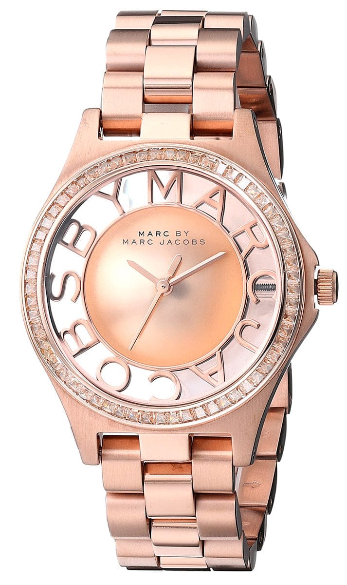 Marc Jacobs Henry Transparent Rose Gold Dial Rose Gold Steel Strap Watch for Women - MBM3339