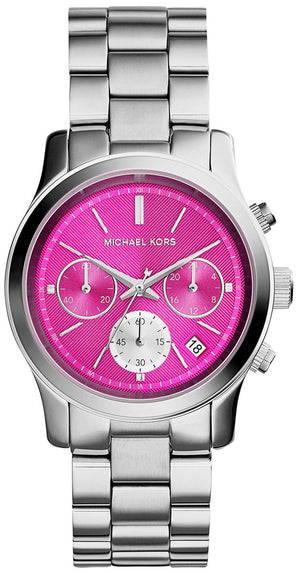 Michael Kors Runway Chronograph Pink Dial Silver Steel Strap Watch for Women - MK6160