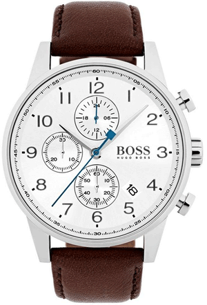 Hugo Boss Navigator White Dial Brown Leather Strap Watch for Men - 1513495