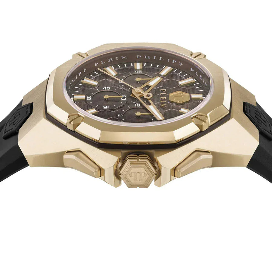 Philipp Plein Hyper Sport Chronograph Gold Dial Black Silicone Strap Watch for Men - PWTBA0423