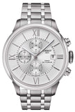 Tissot Chemin des Tourelles Automatic Chronograph White Dial Silver Steel Strap Watch for Men - T099.427.11.038.00