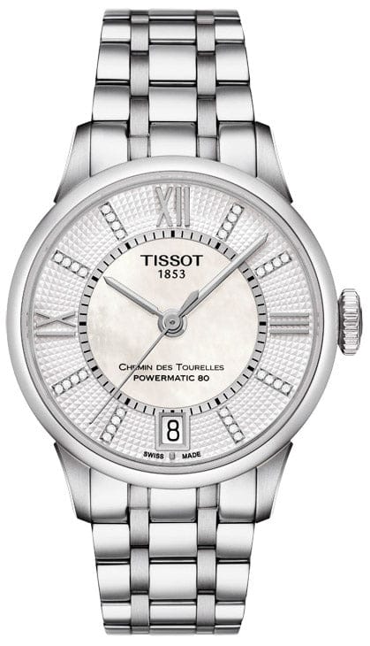 Tissot Chemin Des Tourelles Powermatic 80 Helvetic Silver Dial Silver Steel Strap Watch For Women - T099.207.11.116.00