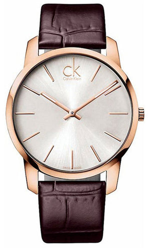 Calvin Klein City White Dial Brown Leather Strap Watch for Men - K2G21629