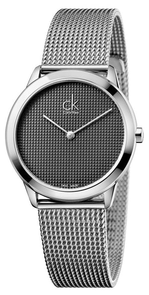 Calvin Klein Minimal Grey Dial Silver Mesh Bracelet Watch for Women - K3M2212X