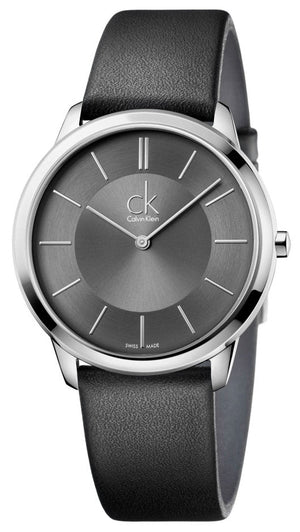 Calvin Klein Minimal Black Dial Black Leather Strap Watch for Men - K3M211C4