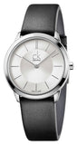 Calvin Klein Minimal Silver Dial Black Leather Strap Watch for Women - K3M221C6