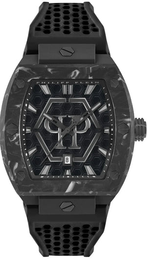 Philipp Plein Hexagon Phantom Black Dial Black Silicone Strap Watch For Men- PWPUA0624