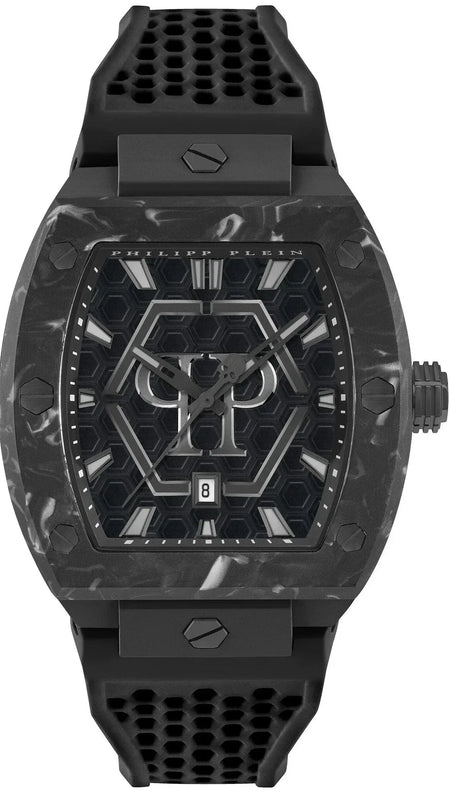 Philipp Plein Hexagon Phantom Black Dial Black Silicone Strap Watch For Men- PWPUA0624