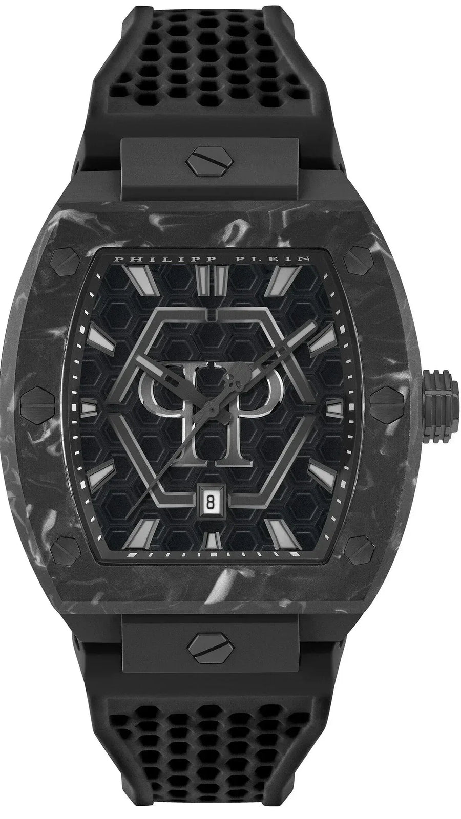 Philipp Plein Hexagon Phantom Black Dial Black Silicone Strap Watch For Men- PWPUA0624