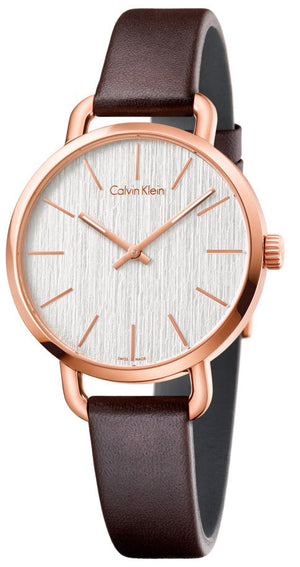 Calvin Klein Even White Dial Brown Leather Strap Watch for Women - K7B236G6