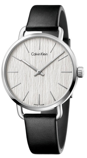 Calvin Klein Even White Dial Black Leather Strap Watch for Women - K7B211C6