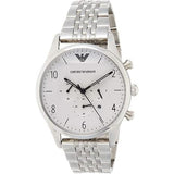 Emporio Armani Classic Chronograph Silver Dial Silver Steel Strap Watch For Men - AR1879