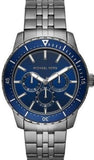 Michael Kors Chronograph Cunningham Multifunction Blue Dial Grey Steel Strap Watch For Men - MK7155