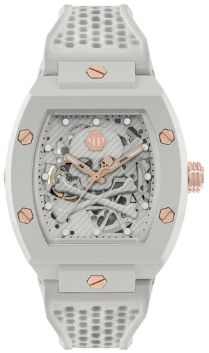 Philipp Plein The Skeleton White Dial White Silicone Strap Watch for Men - PWVBA0123