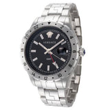 Versace Hellenyium GMT Black Dial Silver Steel Strap Watch for Men - V11020015