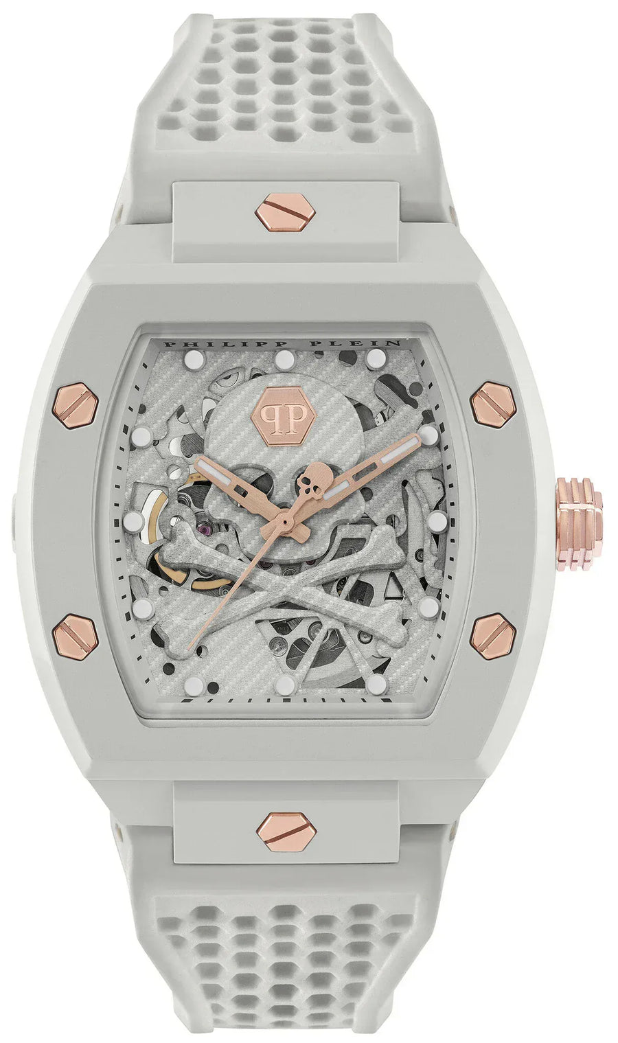 Philipp Plein The Skeleton White Dial White Silicone Strap Watch for Men - PWVBA0123