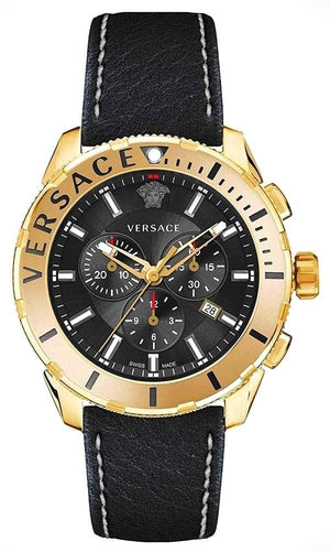 Versace Casual Chronograph Black Dial Black Leather Strap Watch for Men - VERG003-18