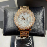 Guess Dazzler Diamonds Silver Dial Rose Gold Steel Strap Watch for Women - W0335L3