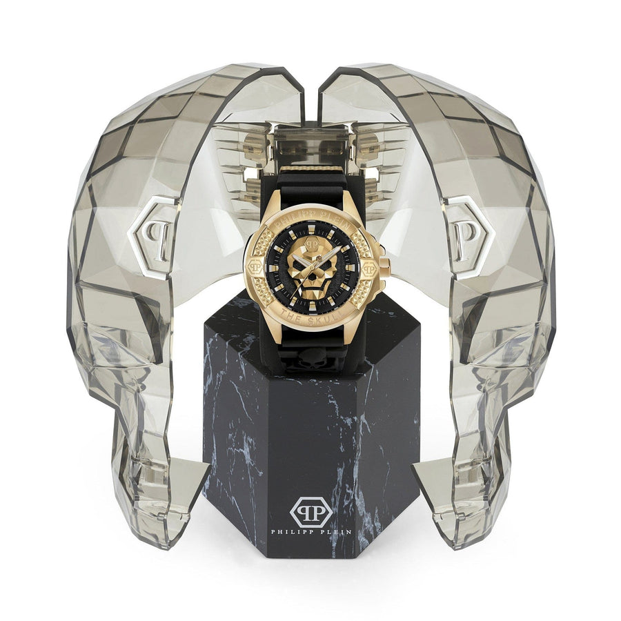 Philipp Plein The Skull Gold Dial Black Silicone Strap Watch for Men - PWAAA0221