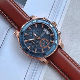 Guess Pinnacle Chronograph Quartz Blue Dial Brown Leather Strap Watch For Women - W0673G3