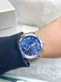 Emporio Armani Mario Chronograph Blue Dial Silver Steel Strap Watch For Men - AR11306