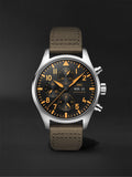 IWC Pilot's Watch Chronograph Black Dial Olive Green Calfskin Strap Watch for Men - IW377730