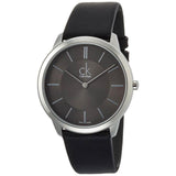 Calvin Klein Minimal Black Dial Black Leather Strap Watch for Men - K3M211C4