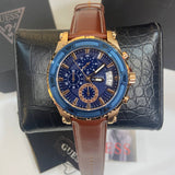 Guess Pinnacle Chronograph Quartz Blue Dial Brown Leather Strap Watch For Women - W0673G3