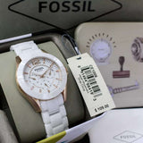 Fossil Ceramic Multifunction White Dial White Steel Strap Watch for Women - CE1006