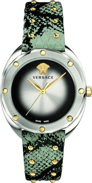 Versace Shadov Quartz Silver Dial Snakeskin Leather Strap Watch for Women - VEBM00718