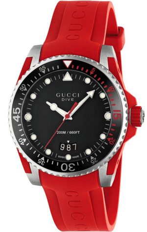 Gucci Dive Quartz Black Dial Red Rubber Strap Watch For Men - YA136309