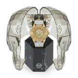 Philipp Plein The Skull Gold Dial White Silicone Strap Watch for Men - PWAAA1221