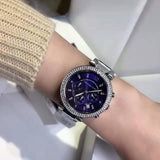 Michael Kors Parker Chronograph Blue Dial Silver Steel Strap Watch for Women - MK6117