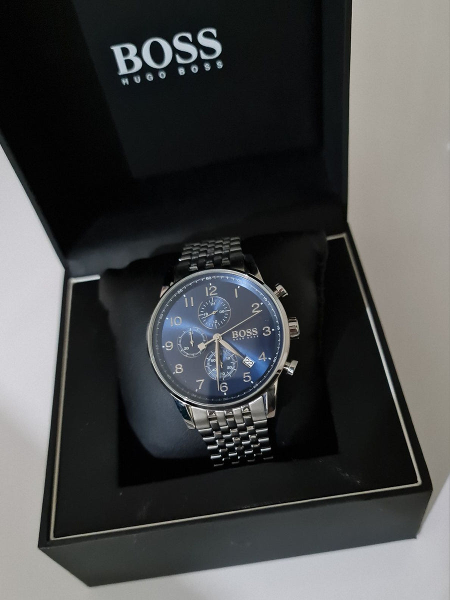 Hugo Boss Navigator Chronograph Blue Dial Silver Steel Strap Watch for Men - 1513498